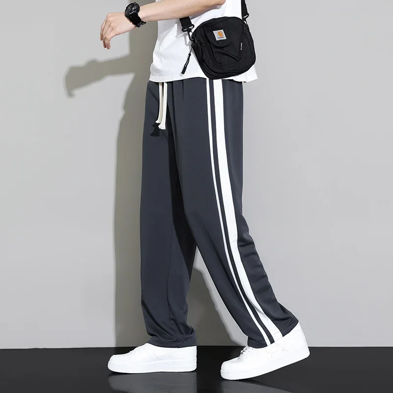 Summer New Men Sweatpants Joggers Straight Pants Neutral Breathable Loose Outdoor Quick Drying Fabric Striped Casual Trouser