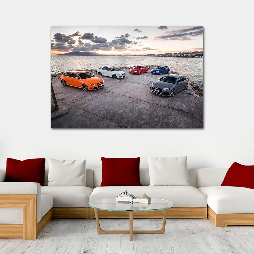 RS4 Avant Group by the Sea Picture Wall Decoration Painting On Canvas Cars Art Print Bedroom Poster Personalized Gift