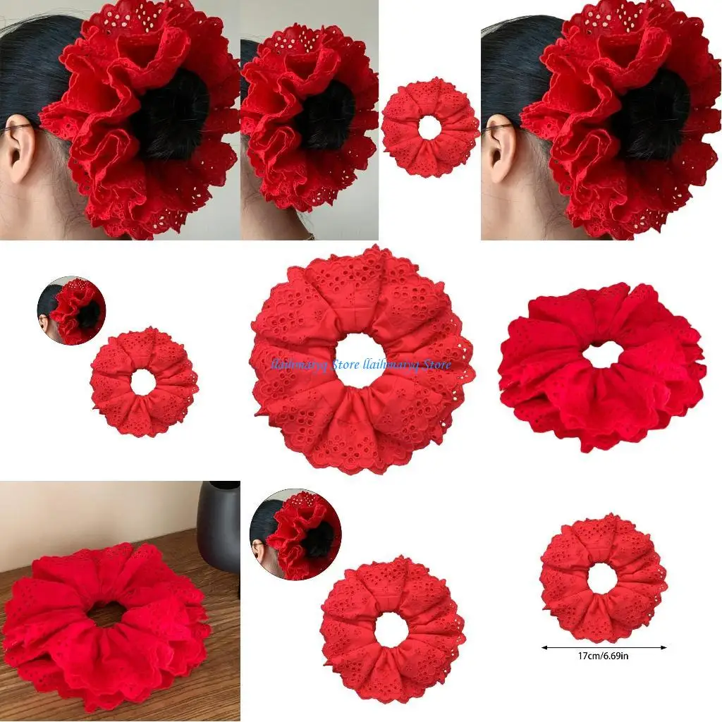 

573B DoubleLayer Lace Hair Scrunchies Updos Hairtie Hair Buns Hairband Women Headwear