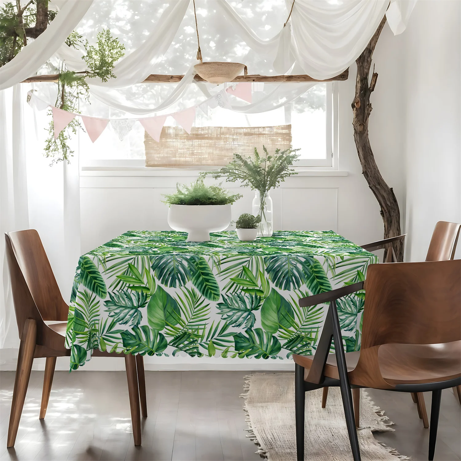 Tropical palm turtle leaf variegated palm tree four-season tablecloth, 1 pack