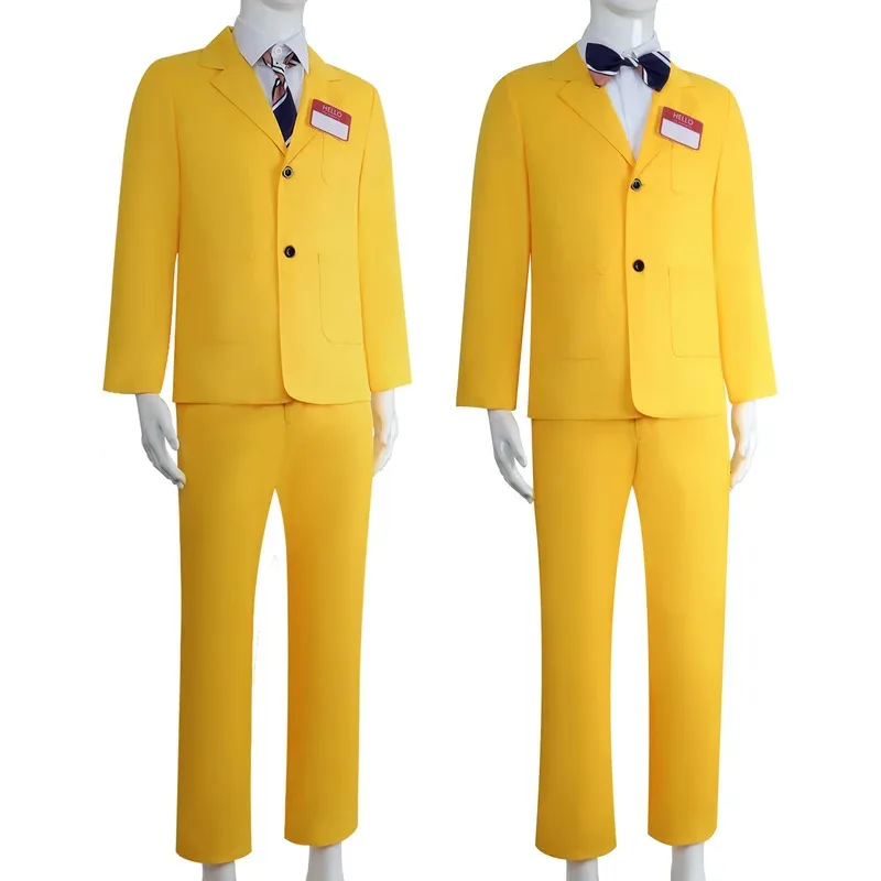 Disfraz de película BOB para hombre y mujer, abrigo con corbata, pantalones superiores, trajes, traje amarillo BOB, uniforme, disfraz de Carnaval y Halloween, ropa de fiesta