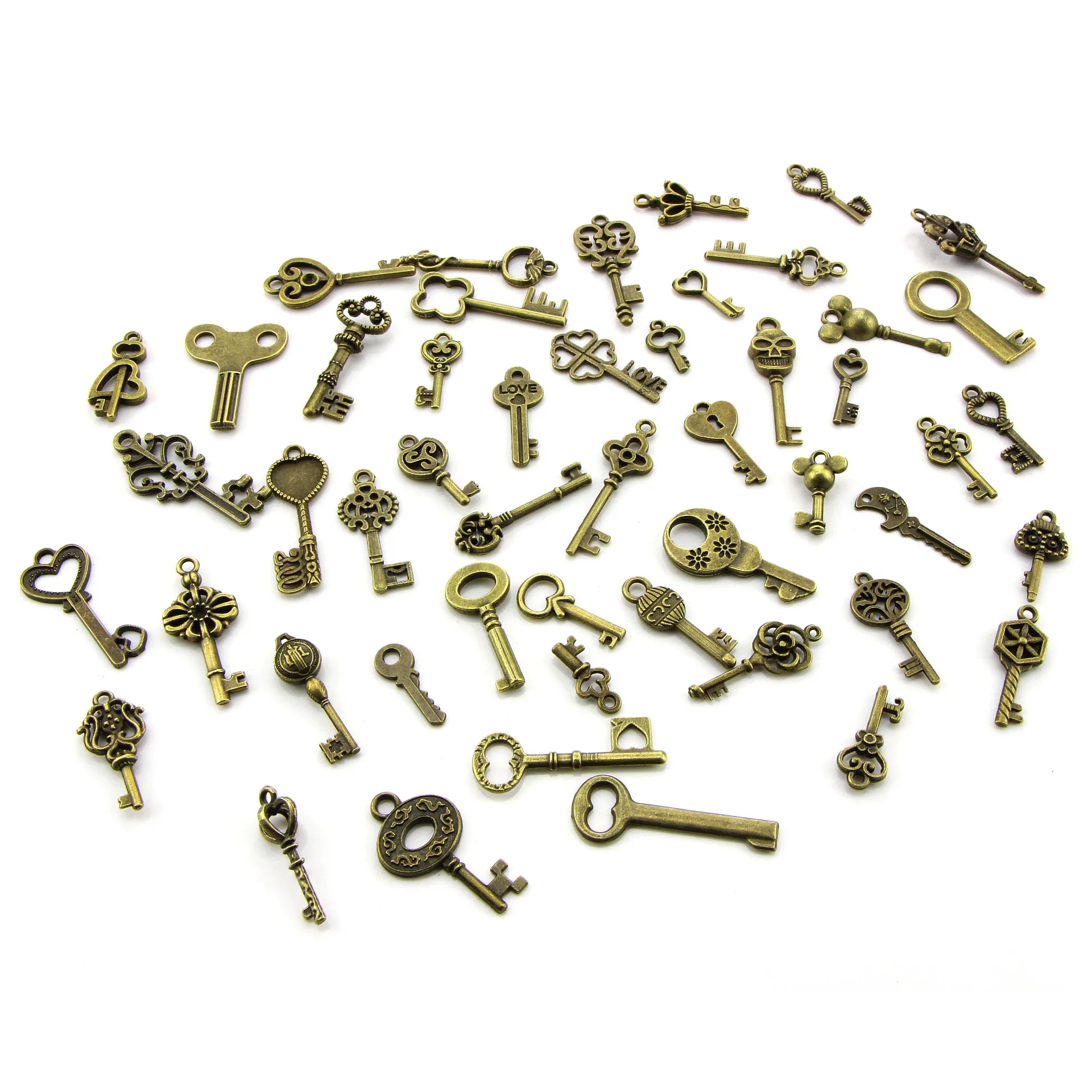 50PCS Mix Vintage Old Look Keys Vintage Pendant Metal Charms Decorations Diy Necklace Jewelry Findings