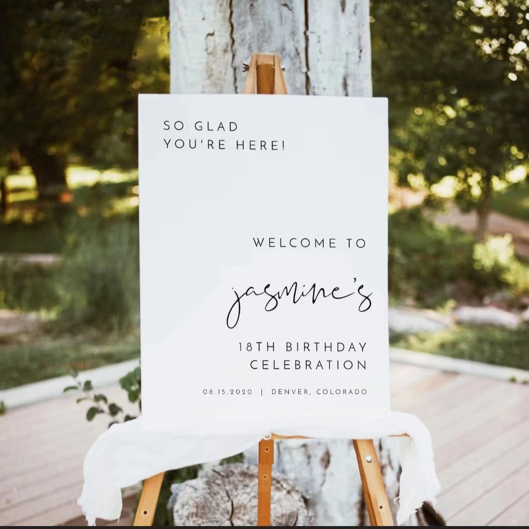 

Welcome Sign Birthday Party Vinyl Stickers Custom Name and Date Decals Baby Shower Birthday Celebration Wedding Decal