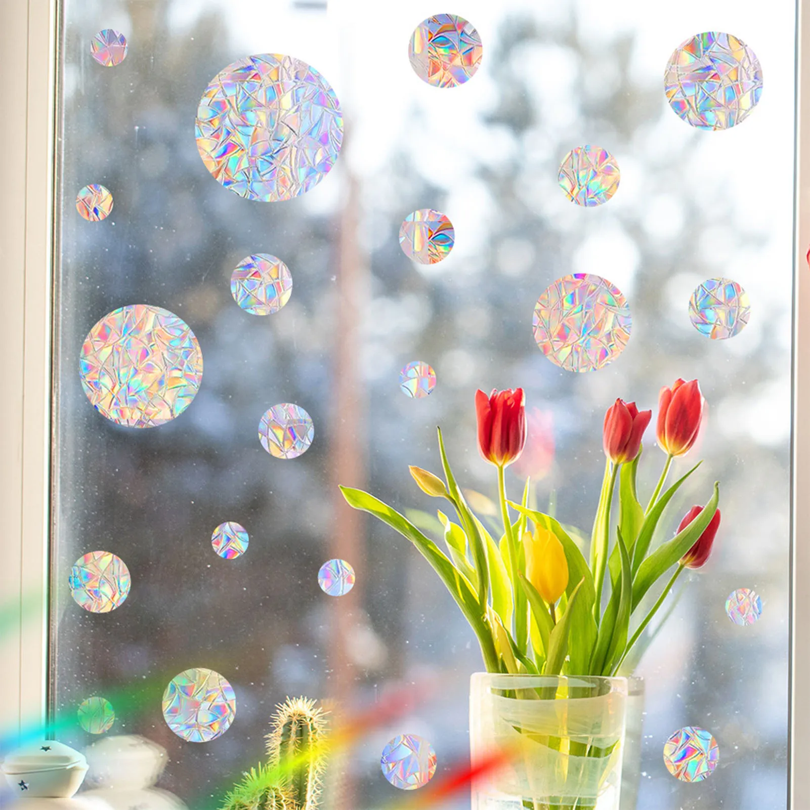 Anti-Collision Circular Window Stickers Reusable Rainbow Window Clings Stop Birds from Hitting Windows CLH@8