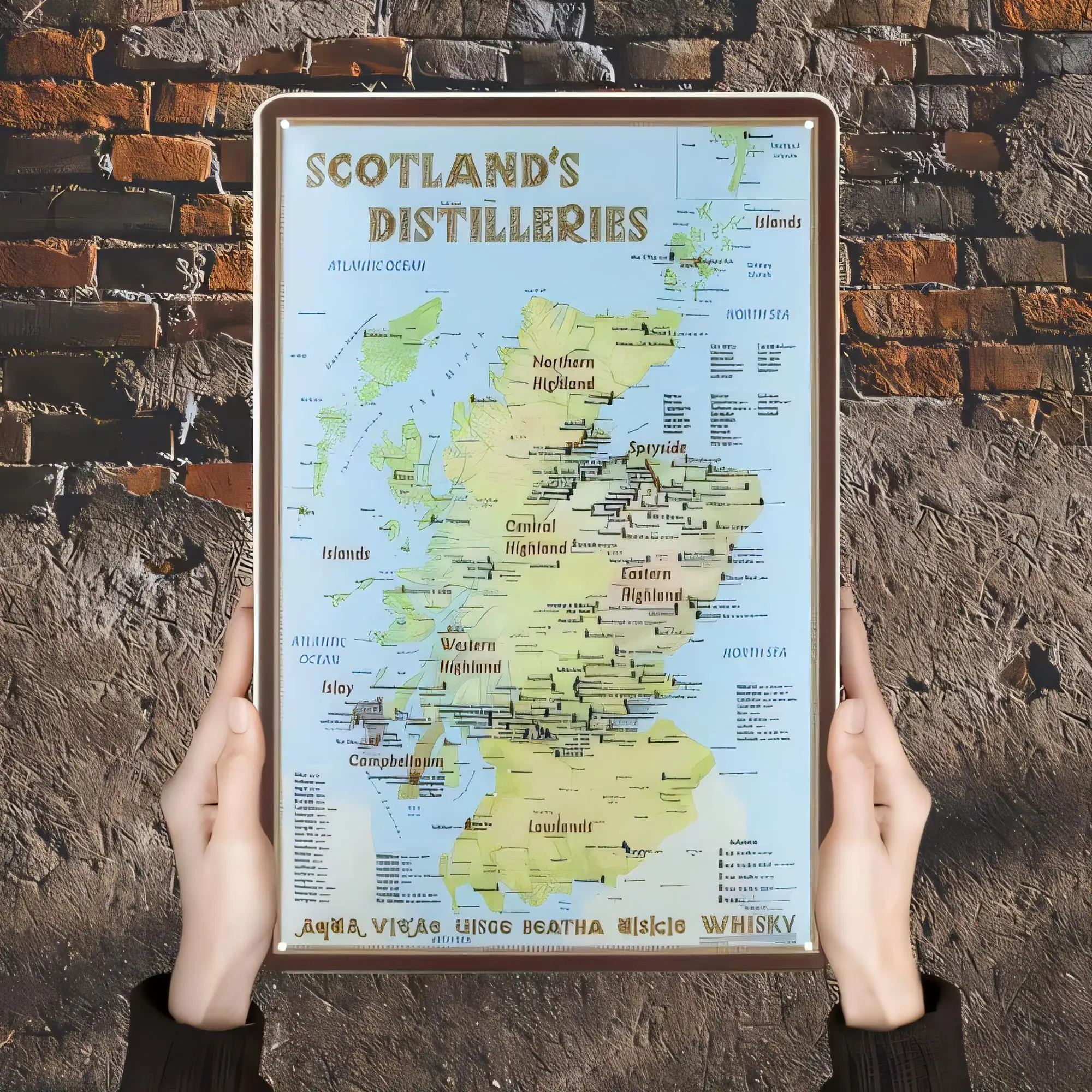 Tin Sign Scotland's Distilleries Map Poster Vintage Pub Bar Wall Decor Gift for Whisky Lovers, Retro Metal Sign  In Distressed L