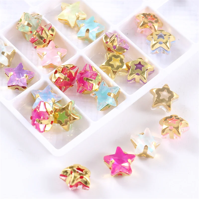 Glitter Crafts Glass Star shape diamond Sewing Rhinestones with Gold Base Flatback Crystals decorations for clothes diy