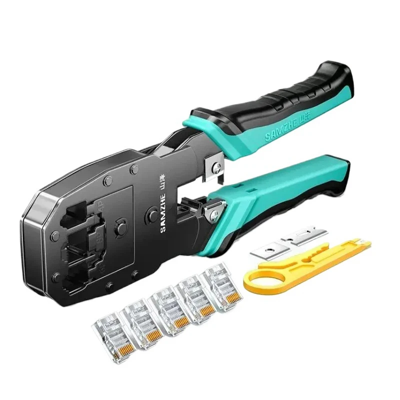 SAMZHE RJ45 Crimptang 8P 6P 4P Crimper Stripper Cutter 3-in-1 voor Cat7 Cat6 Cat5e 8P8C Modulaire Connector Ethernet Kabel Gereedschap