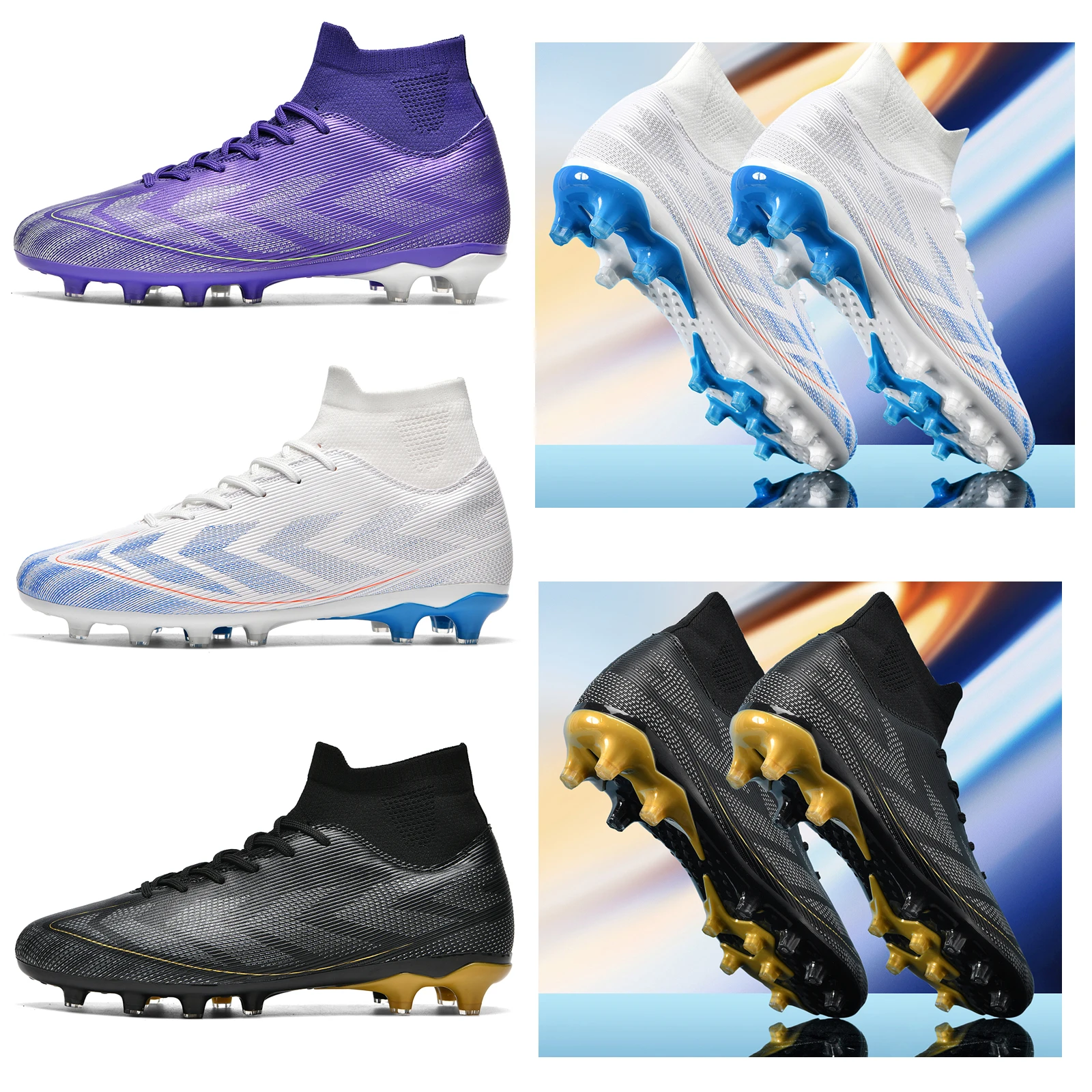 Professional Football Boots with Long Spikes/Short Spikes Soccer Shoes TF/FG Society Cleats Futsal Sports Grass Sneakers