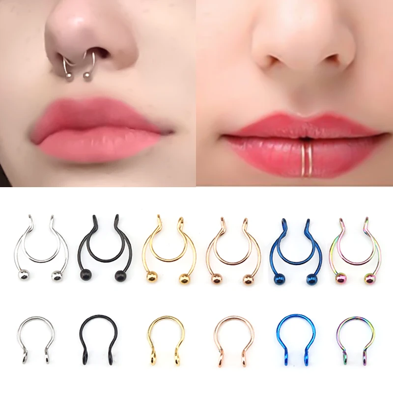 1pc stainless steel fake nose ring non-perforated clip-on fake septum hypoallergenic fake cartilage earrings earrings jewelry