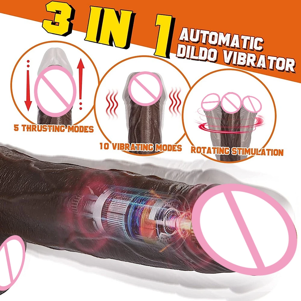 3in1 Black Dildo Vibrators for Women Heating Thrusting Swing Silicone Suction Cup Vibrating Dildo Realistic Penis Adult Sex Toys