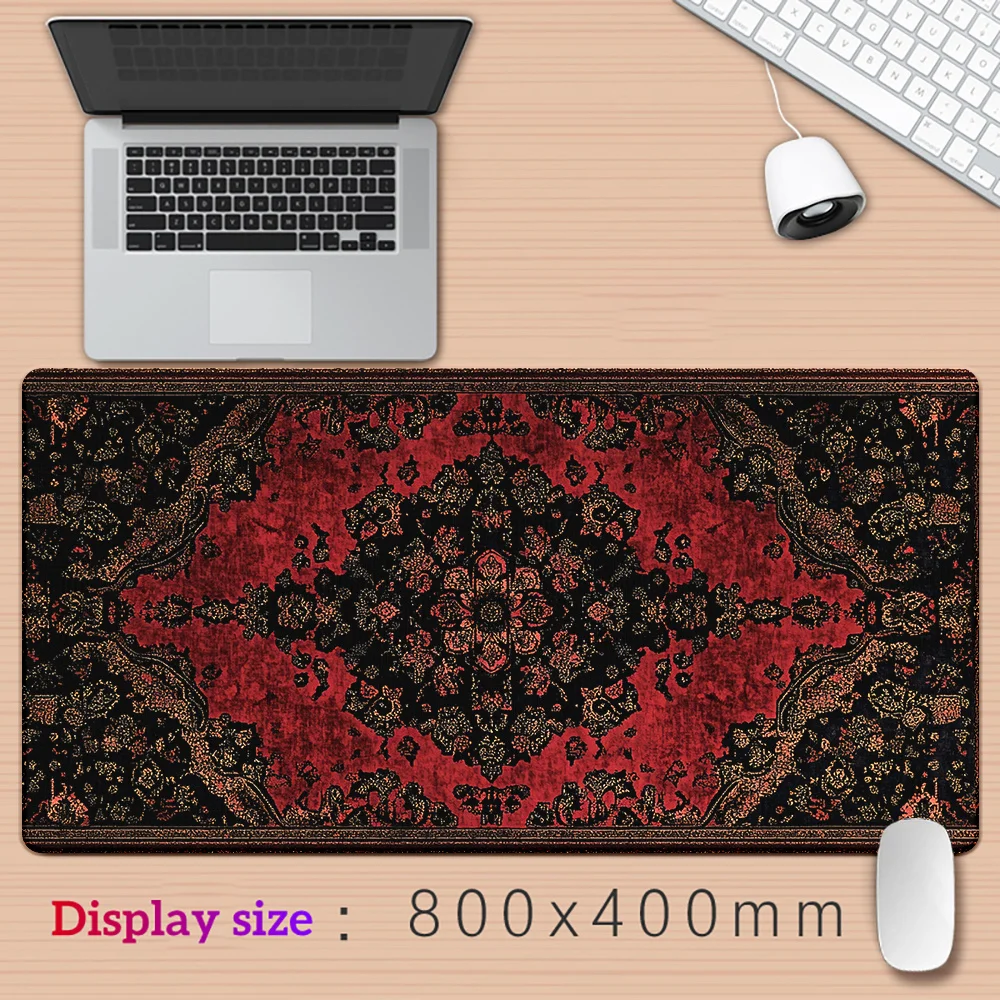 Tappetini per mouse e tappetini per desktop in stile Poths di grandi dimensioni, con motivi floreali rossi e neri e basi in morbida gomma