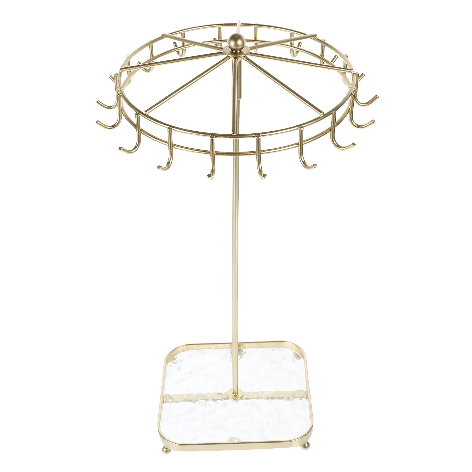 

Iron Rotating Jewelry Display Stand with Square Acrylic Base Multi Hook Necklace Bracelet Ring Holder Organzier Rack Stylish