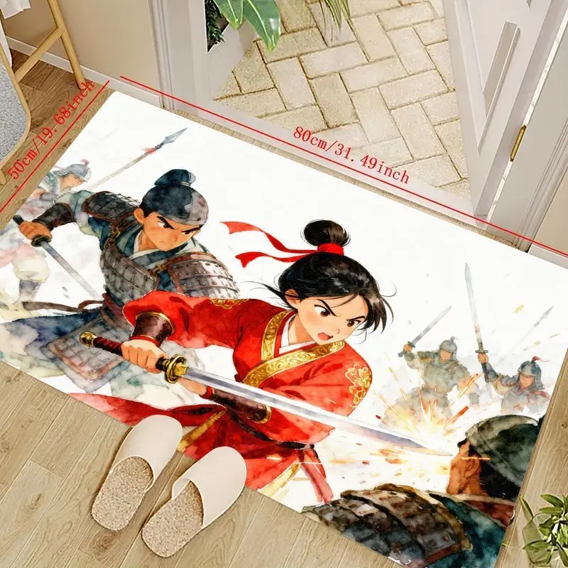 

1 шт., напольный коврик в стиле аниме в стиле Мулан, китайский воин, яркий коврик для боевой сцены древней династии, эстетический женский герой H