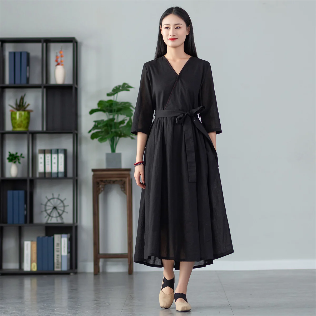 

Shanghai Story Wrap Dresses for Women Casual V Neck Party Swing A-Line Faux Wrap Dress Long