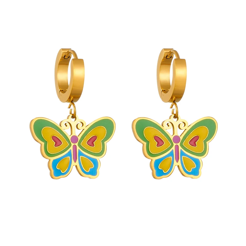 DIEYURO 316L Stainless Steel Vintage Palm Eyes Butterfly Earrings For Women Girl Fashion Ear Buckle Non-fading Jewelry Gift