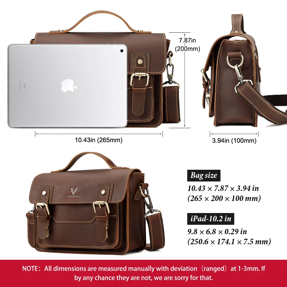 Crazy Horse Leather Men Messenger Bag Business Laptop Briefcase Casual Male Work Tote Bags for Ipad Large Capacity Travel Bag