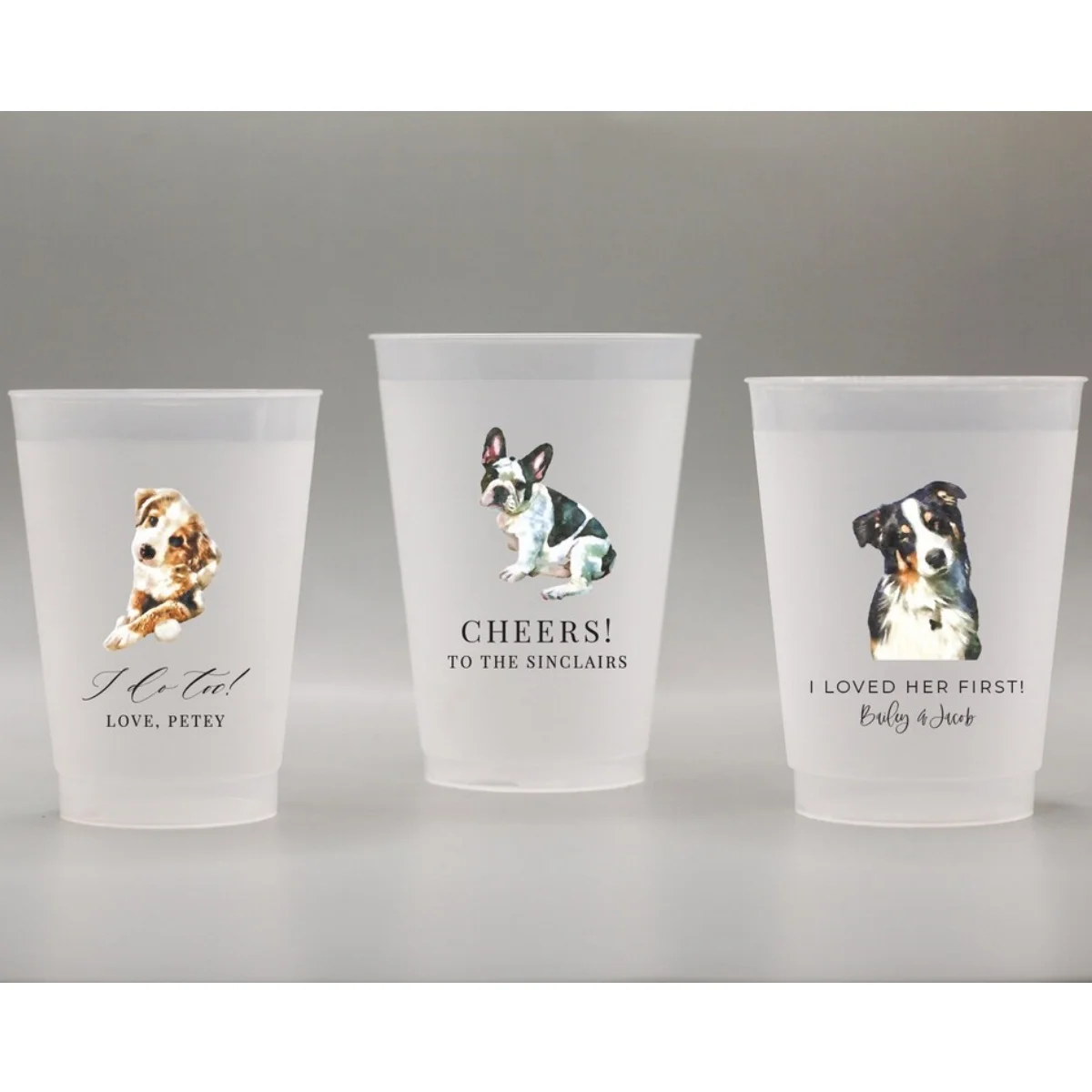 

Full Color Customized Pet Frosted Shatterproof Flex Cups, Personalized Animal Wedding Favor Cups, Wedding Favors