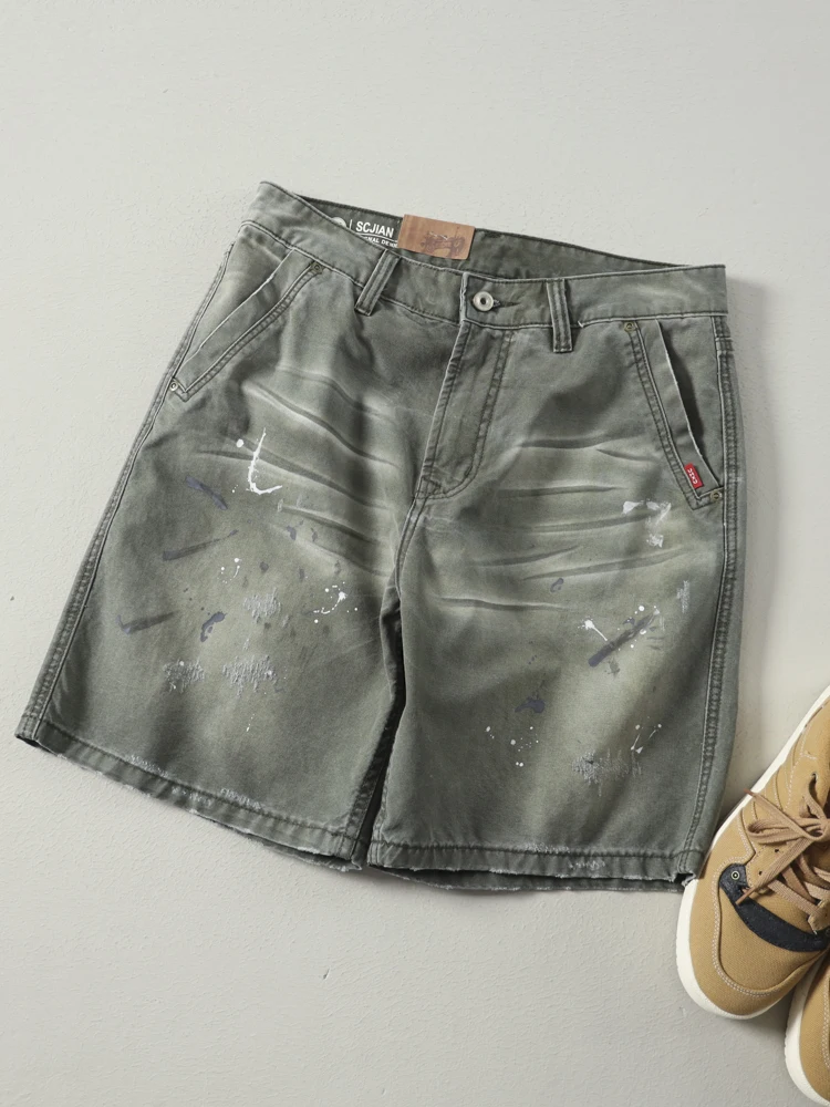 

2025 летние новые американские ретро тяжелые тканые шорты-карго, мужские уличные шорты из 100% хлопка, повседневные прямые брюки с 5 точками