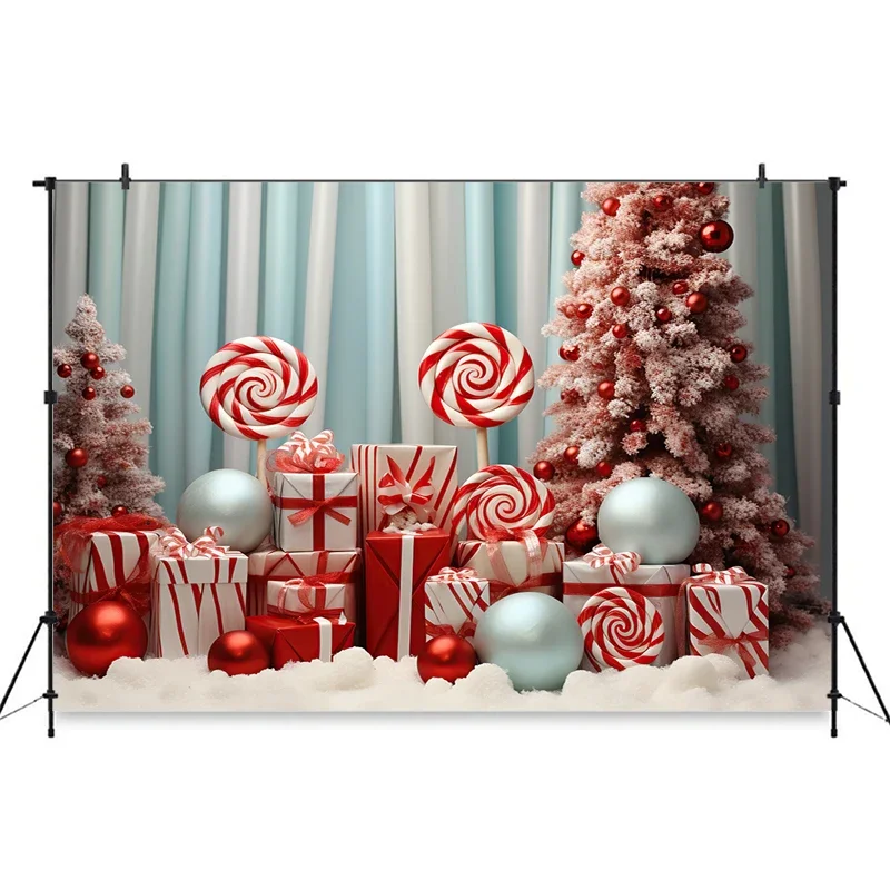 Christmas Red Candy Background For Photography Baby Xmas Tree Newborn Photo Backdrop Winter Girl Kid Birthday Party Decor Studio