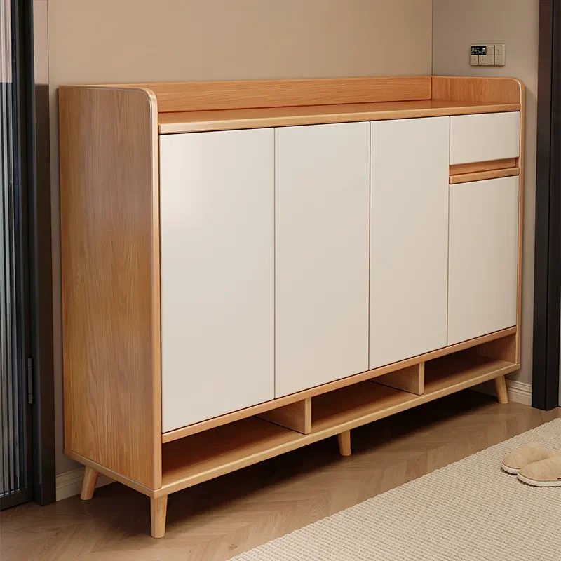 Wooden Core Entryway Shoe Cabinet Large Capacity Multi Layer Storage Rack Simple Door Locker for Hallway Organization