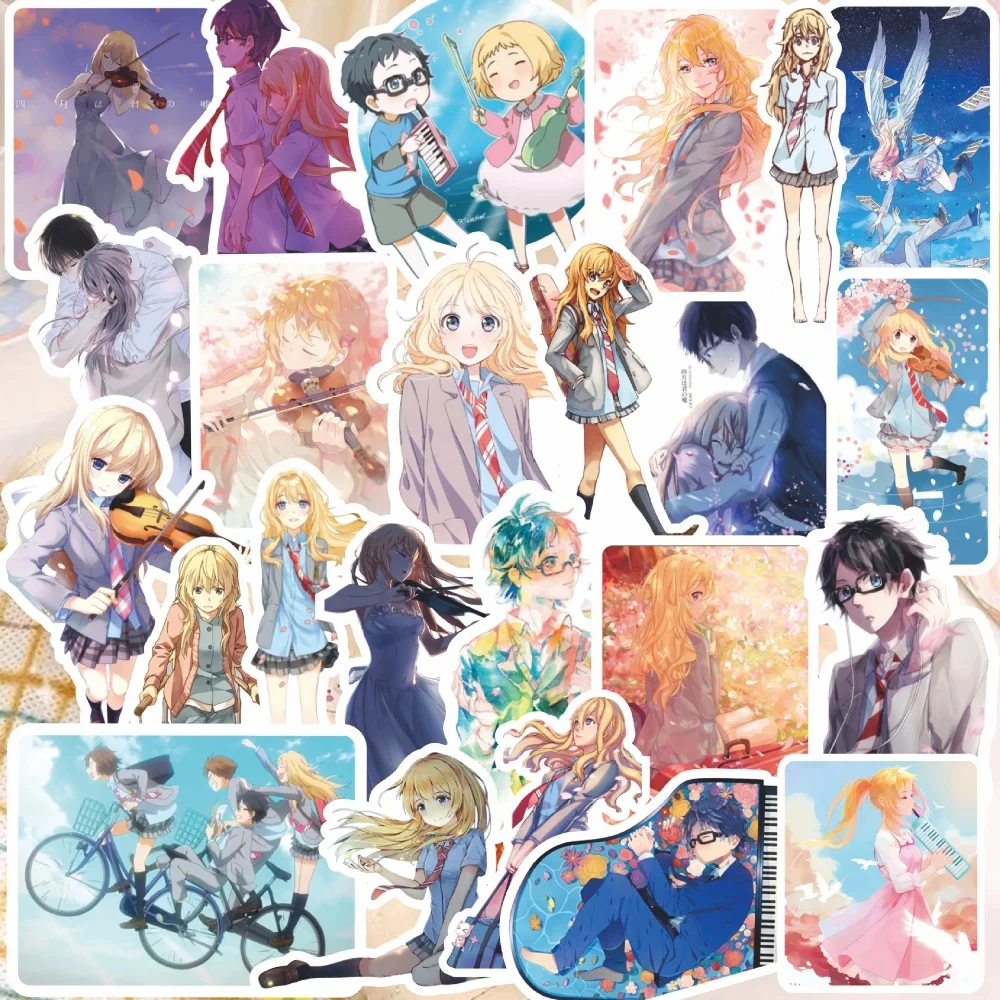 65Pcs Cartoon Your Lie in April Graffiti Stickers For Children Toys Luggage Laptop iPad Skateboard Notebook Stickers Wholesale