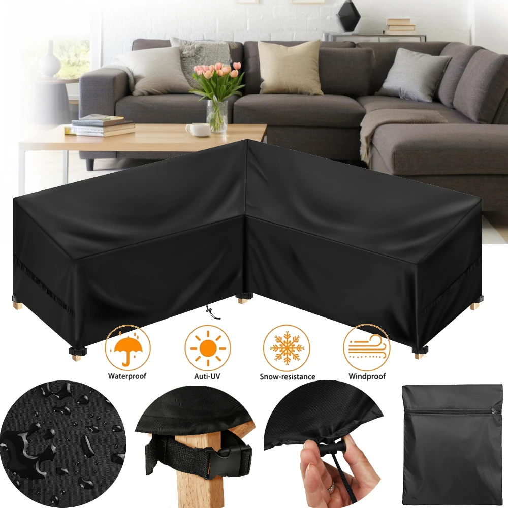 

Чехол для мебели L-образной формы, водонепроницаемый, для улицы, сада, патио, для дивана из ротанга, пылезащитный, V-образный, устойчивый к плесени, чехлы для диванов, черный