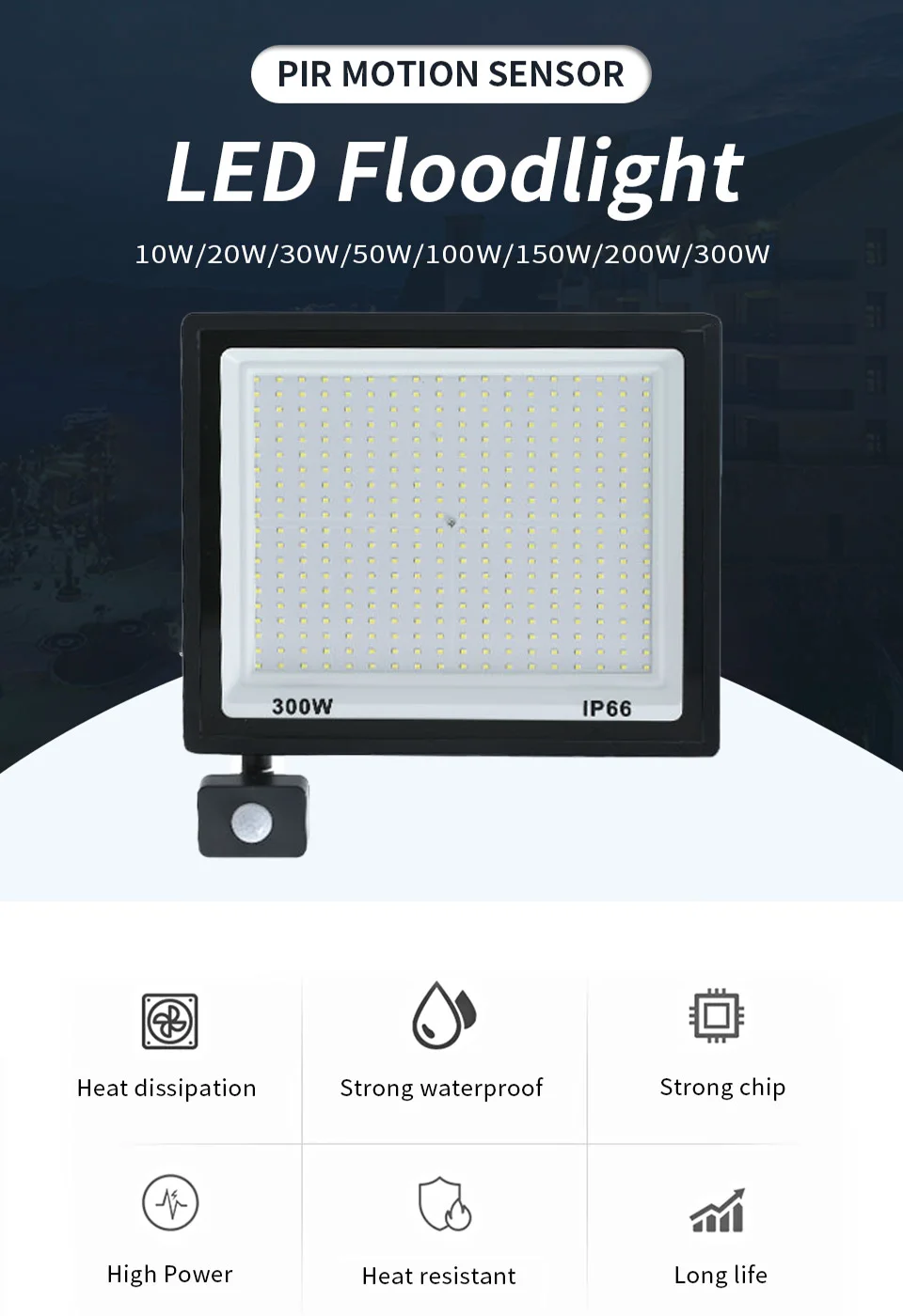 Projecteur LED Extérieur 10W 6500K Blanc Froid IP66 - Avec Détecteur Mouvement - Éclairage Jardin Patio