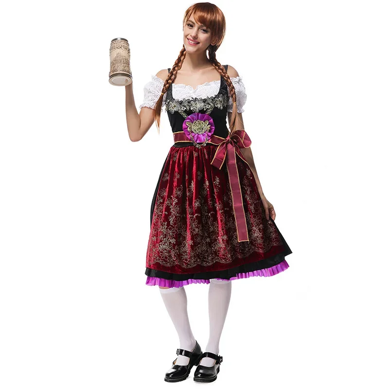 

Germany Beer Girl Cosplay Deluxe Velour Beer Maid Costume Bavarian Oktoberfest Festival Costume Fantasia Halloween