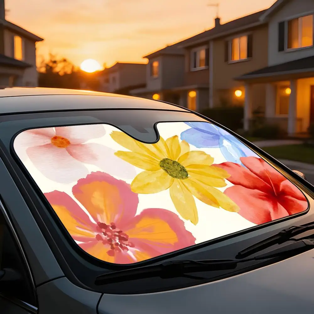 

Sun Visor Universal Car Windshield Sun Shade Full Coverage Heat UV Block Interior Anti Aging Beauty Flower