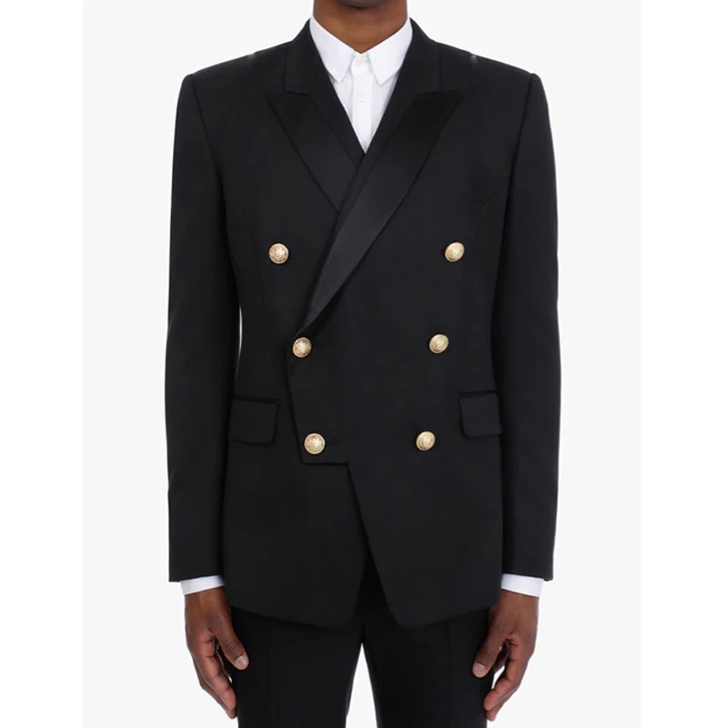 

Double Breasted Black Men Suits with Peaked Lapel 2 piece Slim fit Wedding Tuxedo for Groom Prom African Fashion Clothes