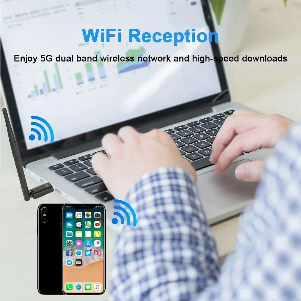 650Mbps WIFI5 USB Adapter 2.4GHz 5GHz Network Card Dongle 802.11AC Antenna Signal Reception For Laptop Windows 10 11 Driver Free