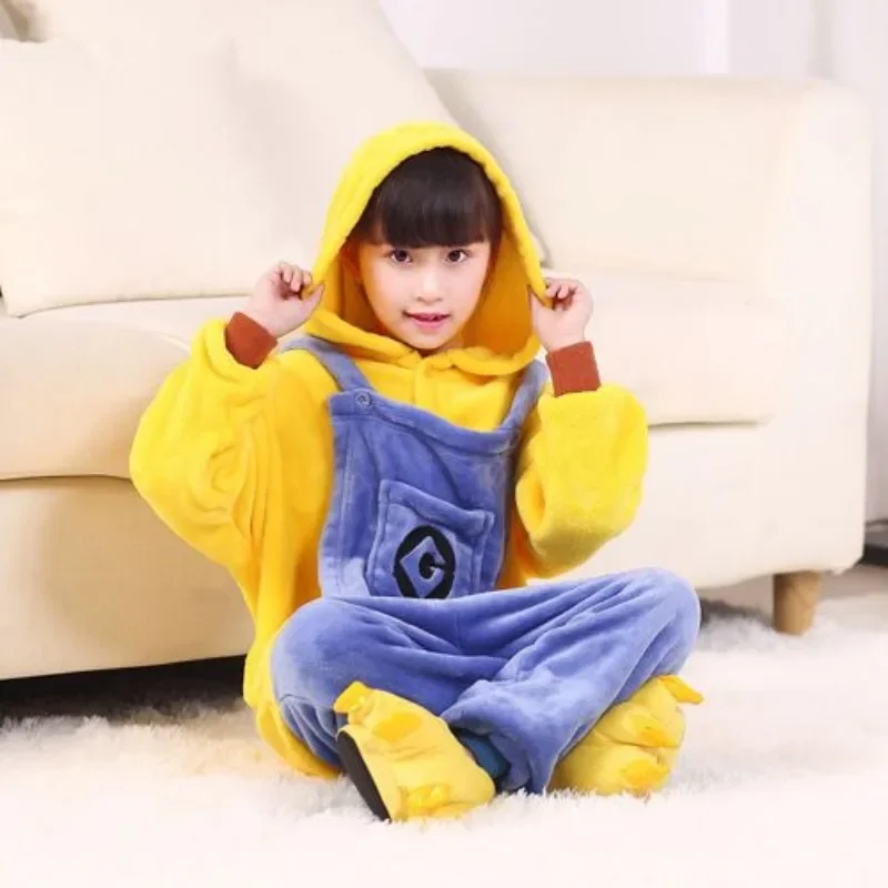 Minions cartoon children's one-piece pajamas creative personality kawaii thickened warm home clothes cosplay clothing wholesale