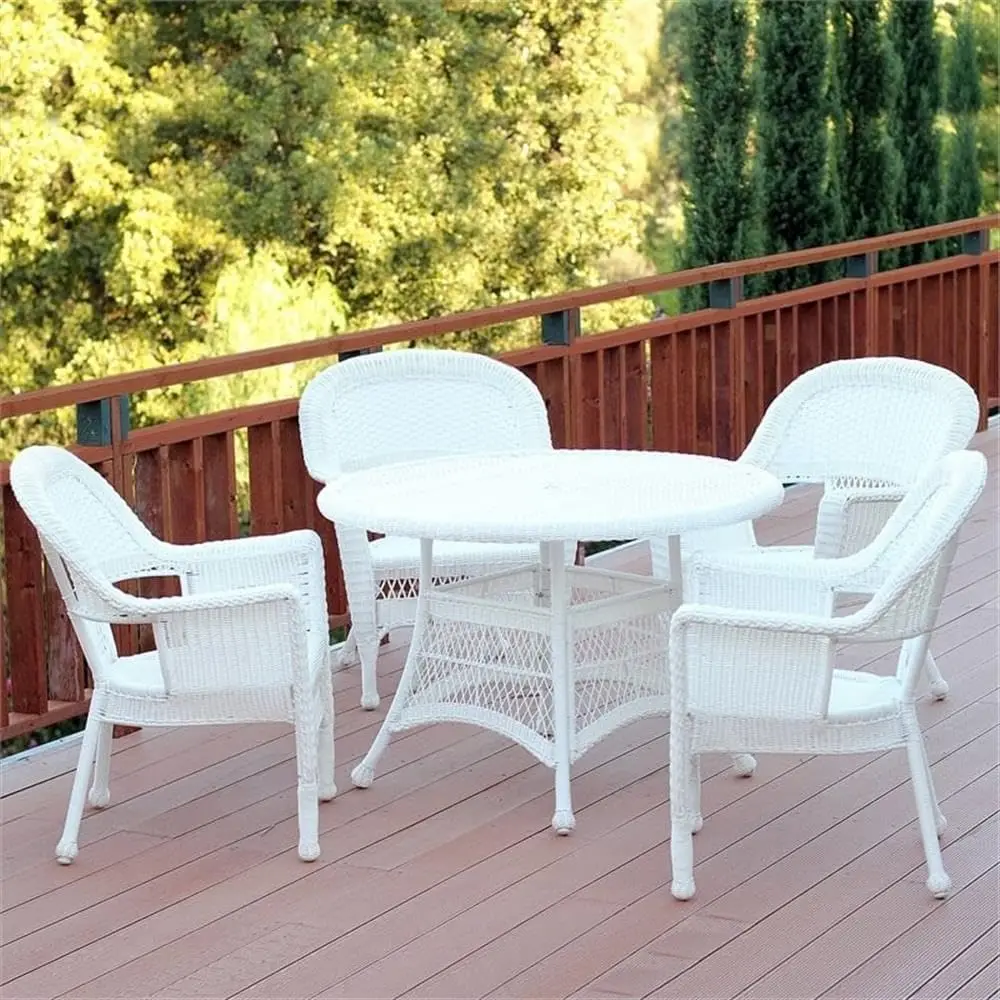 Runder Esstisch aus Korbgeflecht, 44", Weiß