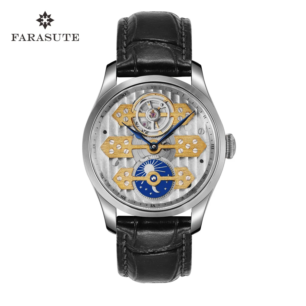 FARASUTE New 39mm Casual Manual Mechanical Movement Watch Men Luxury Sapphire Glass Day Night Indicator Wristwatch Reloj Hombre