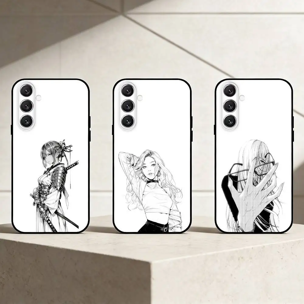 Capa de telefone com desenho de menina de desenho animado, para Samsung Galaxy A13,21s,22,31,32,52,53,71,72,73, capa preta macia