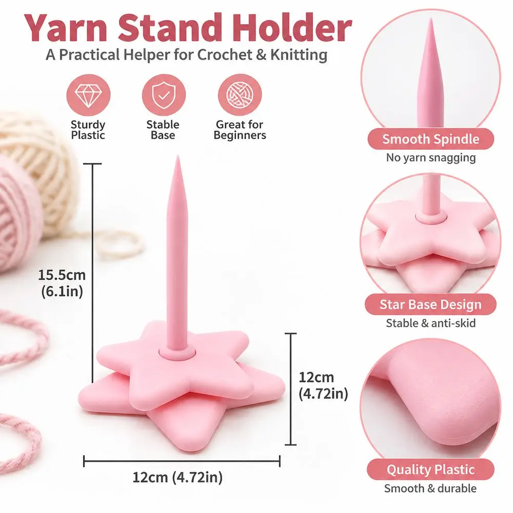 3D Printed Portable Wrist Yarn Holder Star Shaped Anti-slip Base Yarn Spinner Elevated Ball Dispenser Crochet Holder