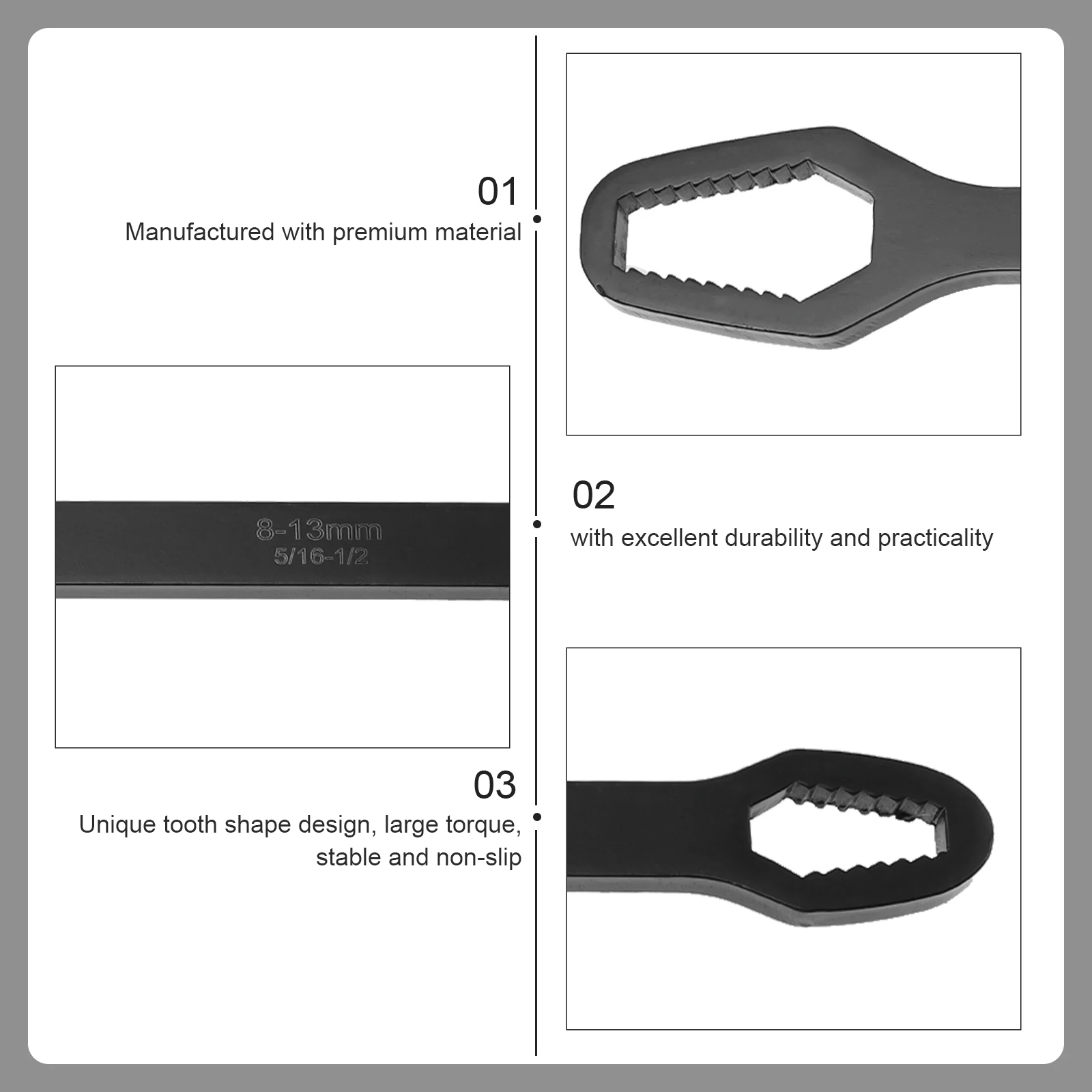 

Multifunctional Wrench DoubleHeaded Spanner Screw Nuts Wrench Carbon Steel Large Torque NonSlip Design Multipurpose Tool For
