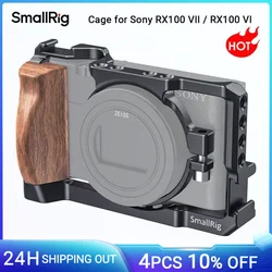 SmallRig Vlog Camera Cage for Sony RX100 VI and RX100 VII, Fits DSC-RX100 M6 and DSC-RX100 M7 Camera, w Wooden Handle Grip -2434