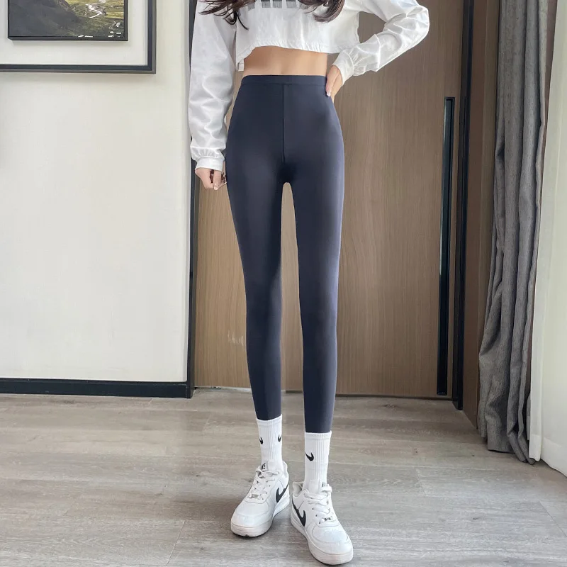 Ice silk leggings women wear spring and summer thin stretch silk slip tight yoga pants plus size seamless body pants.