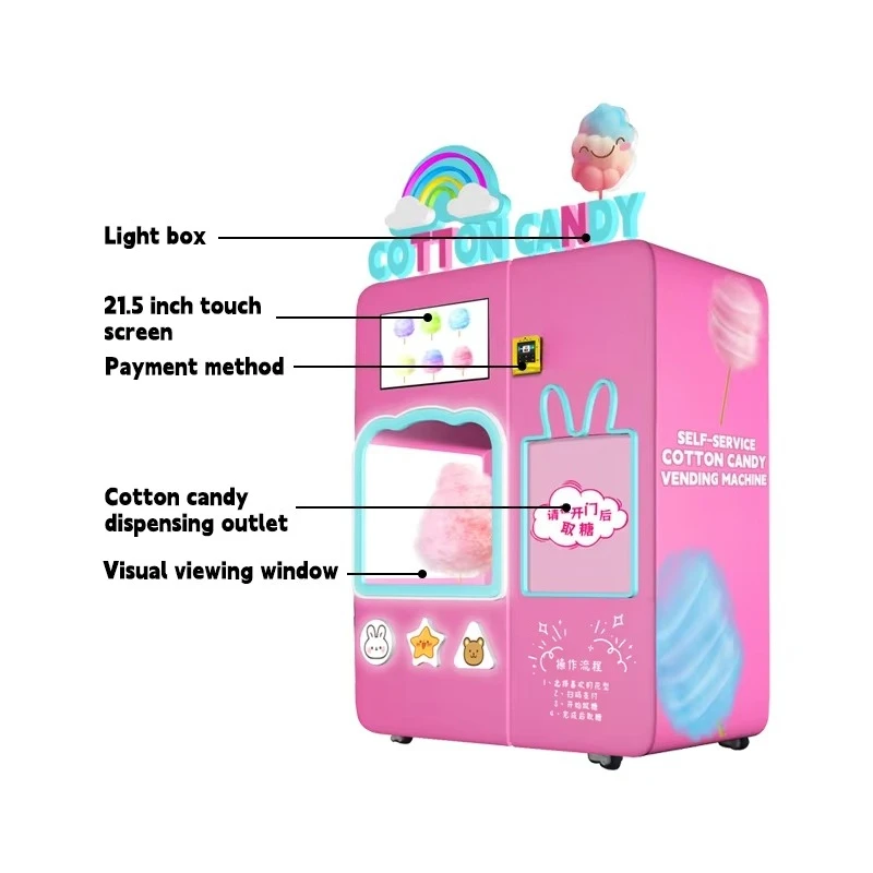 Máquina de Algodão Doce Totalmente Automática Personalizada, Comercial, Autoatendimento para Feiras de Rua, Festas de Aniversário e Casamentos