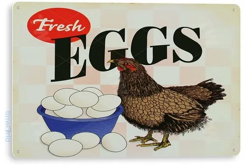 TIN SIGN Fresh Eggs Bowl Metal Décor Coop Art Store Farm Barn Kitchen Bar A767 --Tin Sign