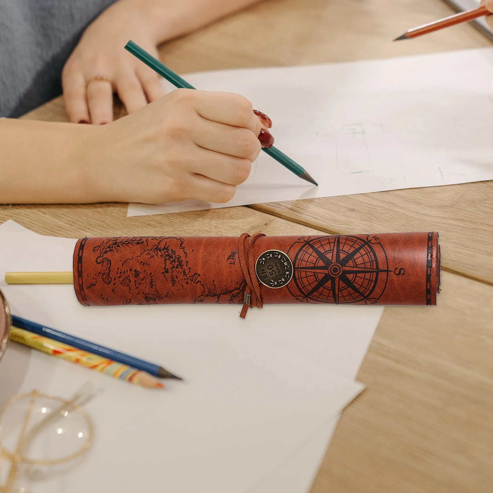 

Artificial Pencil Roll Up Case Portable Pen Bag Pencil Organizer Large Capacity Decorative Pen Roll Up Pouch