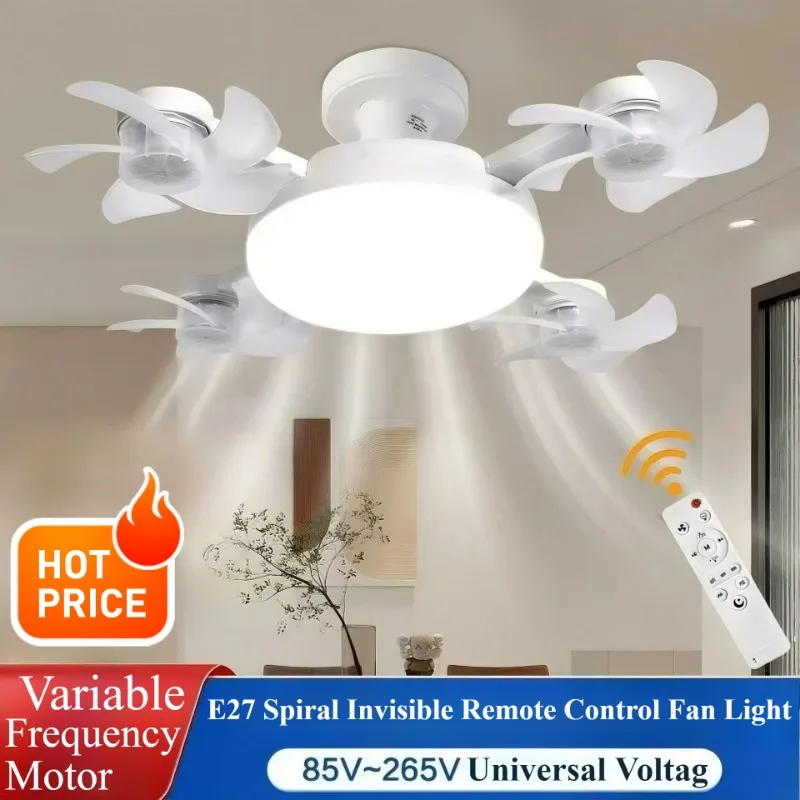 

Drone Shaped E27 Fan Light with Remote Control 3 Color Dimming Light for Home Living Room Bedroom Silent Ceiling Fan Light
