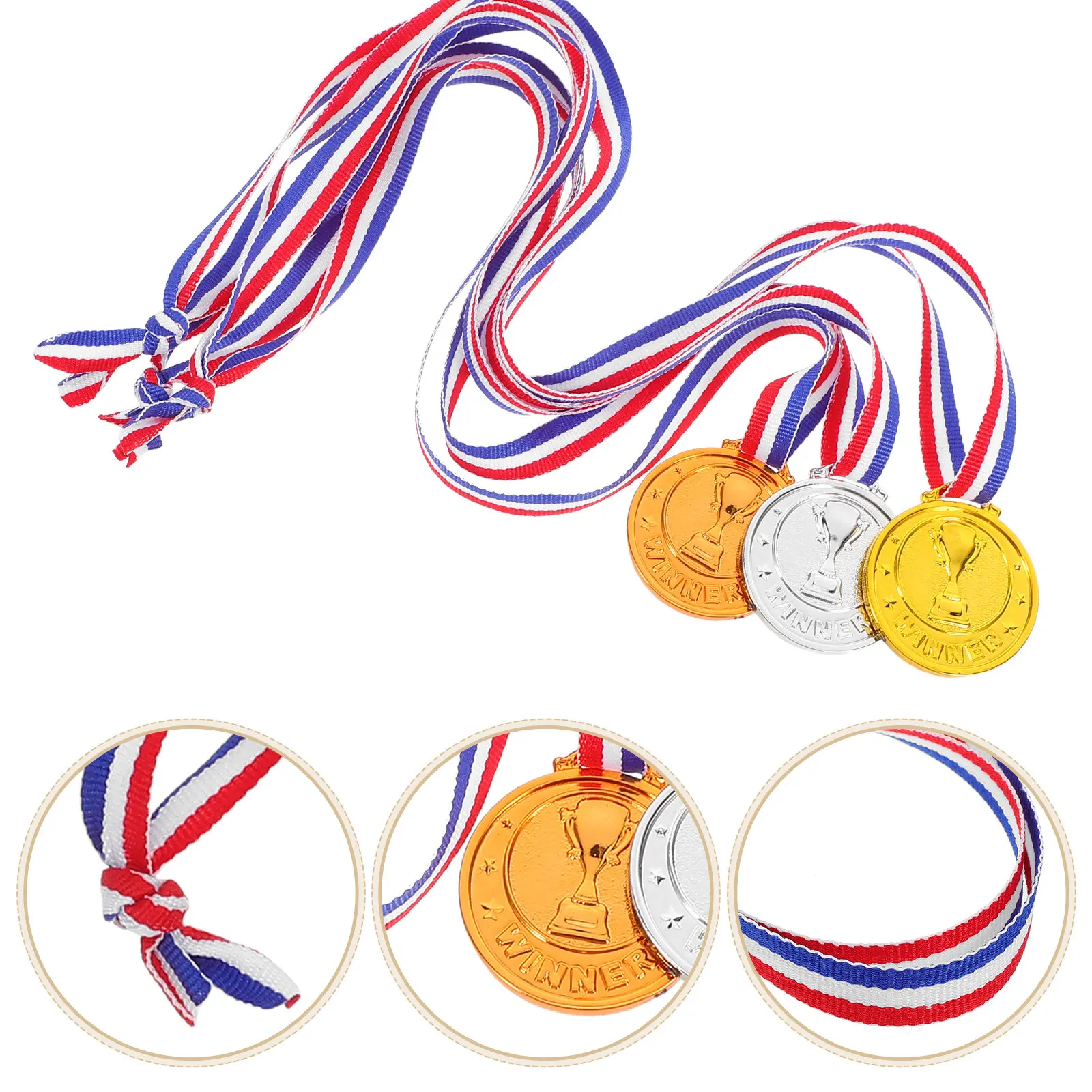 9 medallas de plástico para niños, medallas de premio en oro, plata y bronce con cinta para el cuello, ideales para deportes, fiestas, recompensas en el aula y competiciones de mascotas.