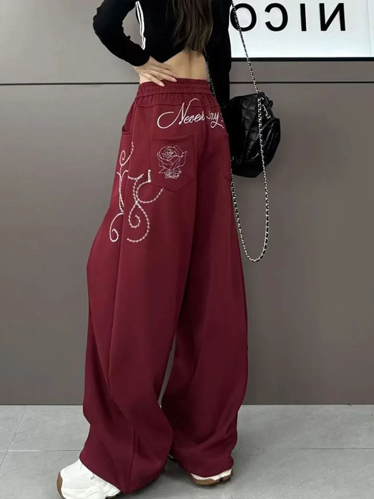 Christmas Red Print Sweatpants Women Loose Vintage American Hip Hop Pant Streetwear Bf High Waist Fall Winter Y2K Trousers New