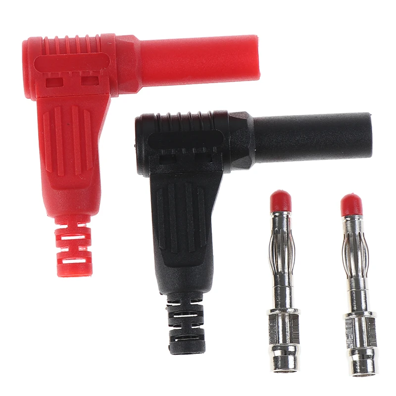 2Pcs/pair Red and Black 4mm Male Right Angle Insulation Wire Solder Type DIY Banana Plug Connector Multimeter Test