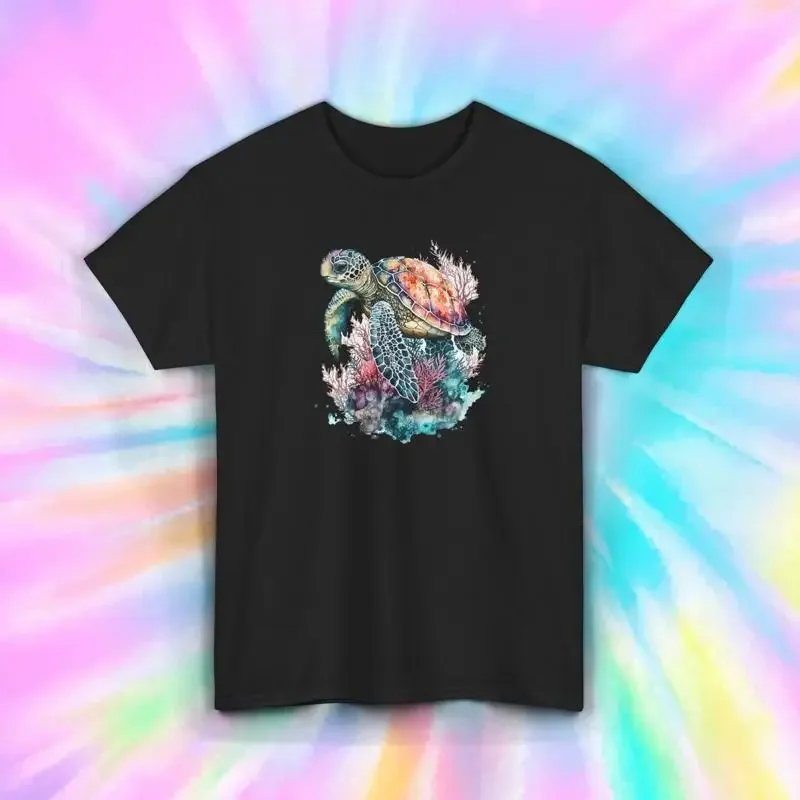 Sea Turtle Coral Reef T Shirt Ocean Wildlife Watercolor Art S 5XL