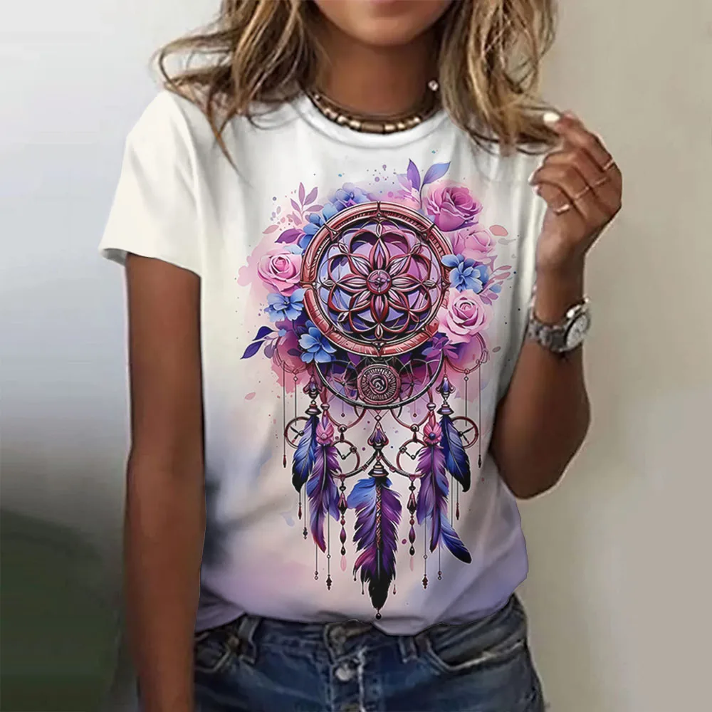 Summer Dreamcatcher 3D Print T-shirts Women Streetwear Casual Vintage Y2k Short Sleeve T Shirt O-neck Tees Tops Clothing