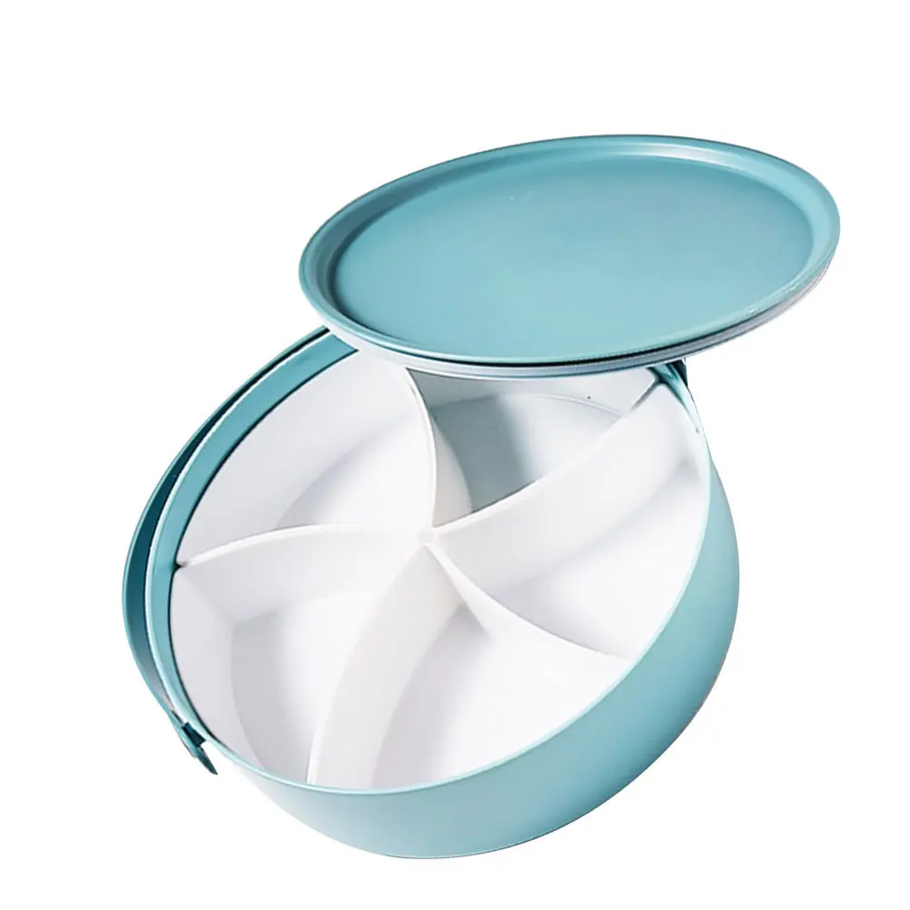

Plastic Candy Nut Storage Tray Divided Plate with Lid Lattice Design Snack Serving Tray for Home Office Party Blue