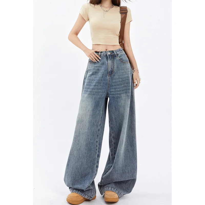 Vintage High Waist Wide Leg Jeans For Women New Y2K New Loose Lazy Straight Floor Loose Denim Pants